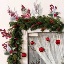 1 pieza, Ramas de pino con escarcha artificial y bayas, recortes de árbol de Navidad, ramas de cedro de Navidad para coronas y decoración navideña, tallos de árbol de Navidad de plástico para manualidades DIY