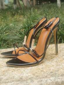 欧美时尚女士黑色交叉带高跟凉鞋，适合宴会派对情人节