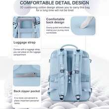 Mochila de viaje extra grande, 40*25*20cm, bolsa de cabina de mano. Compartimento separado para zapatos incorporado, mochila de gran capacidad. - Azul - Ver 4