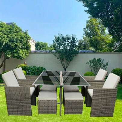 "8-Seater Rattan Garden Furniture Set, Outdoor Patio Sofa, Chair & Table, Wicker Furniture With Dustproof Cover For Patio & Garden Use"