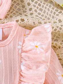 1pc Infant Girls' Floral Print Long Sleeve Bodysuit, Lightweight, Spring/Autumn - Pink - View 5