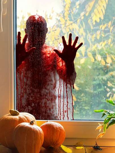 Halloween Zombie Bloody Window Clings, Self-Adhesive Horror Halloween Silhouette Window Decor, Indoor/Outdoor Spooky Party Decorations