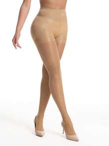40D 女士塑身提拉连裤袜，舒适 - 卡其色 - 查看 2