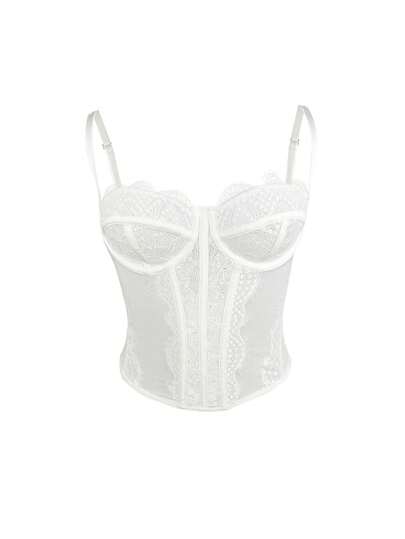 RAHQ 1pc Women's Fashionable Lace Trim Tight Fitting Bustier Crop Top, Sexy Bodycon Camisole Innerwear Corset Top, Suitable For Party, Travel, Gathering, Christmas, Valentine's Day, Halloween