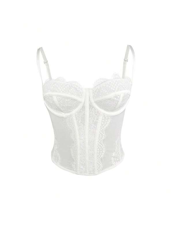 RAHQ 1 pieza Parte superior corta ajustada con adorno de encaje para mujer, camiseta interior ajustada y sexy tipo corsé, adecuada para fiestas, viajes, reuniones, Navidad, San Valentín, Halloween