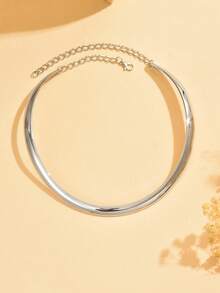 1pc Minimalist Fashion Metal Line Choker Necklace, Silver C-Shape Open Collar Necklace, Daily Jewelry For Women - Silver - View 4