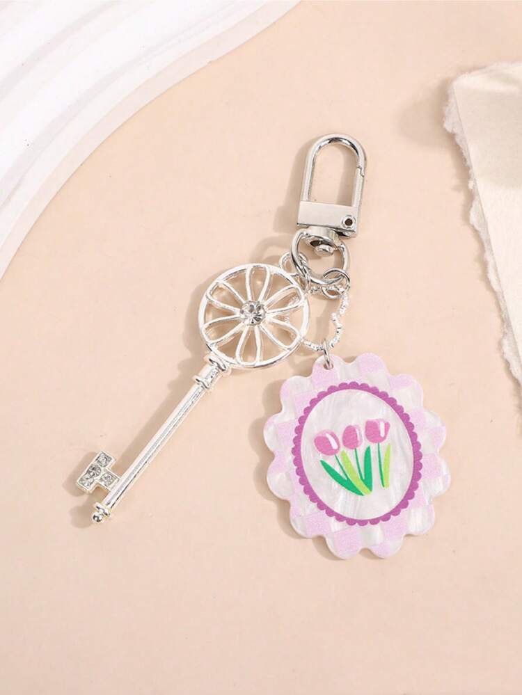 1pc Women's New Acrylic Cute Plaid Flower Keychain Pendant, Fresh And Fashionable Key Chain Accessory For Bag, Car Keys Car Accessories Goth Y2k - Multicolor - View 10