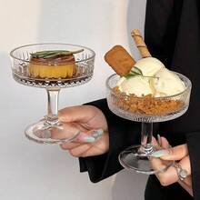 1pc INS Style Home Dessert Pudding Striped Tall Glass Cup For Ice Cream, Cold Drinks, Cocktails, Etc.