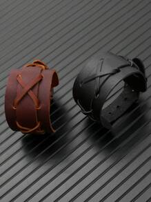 1 件真皮手链男士袖口手链可调节腕带复古手链珠宝礼物