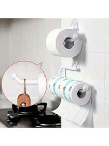 1pc Hanging Paper Towel Holder, Kitchen Cabinet Cupboard Under Shelf Storage Paper Towel Roll Holder Dispenser, Free Punching Wrought Iron Napkins Plastic Wrap Rag Cling Film Storage Rack, Home Kitchen Supplies - Multicolor - View 9