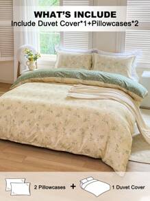 3pcs/Set Floral Leaf Pattern Duvet Cover Set(1 Duvet Cover & 2 Pillowcase)Soft And Skin-Friendly Duvet Cover Bedding Set For Home, All Season Bed Sheets Set