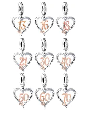 1 Piece Of Fashionable 925 Sterling Silver, Digital, Inlaid Zirconia, DIY Pendant Bead, Jewelry For Women, Silver Jewelry, Unisex, Commemorative Gift For Gifting