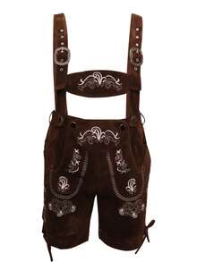 Deutsche Oktoberfest Latzhose Herren, Münchner Bierfest Bayrische Lederhosen Shorts - Schokoladenbraun - Übersicht 4