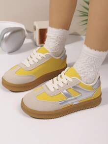 1 Pair Kids' Fashionable Colorblock Sports Shoes, Design Suitable For Boys & Girls, Versatile For Party, Gathering, Travel & Vacation - Silver - View 2