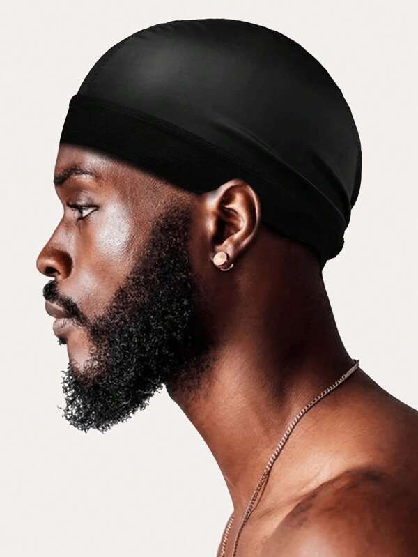 4Pcs Men's Breathable Satin Turban Wave Cap - Elastic Running Fitness Headwear, Adjustable Stretchy Design Sport Hat