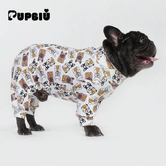 PUPBIU PUPBIU Hondenpyjama, ultrazacht en rekbaar, hondenherstelpak, hondenpyjama voor kleine, middelgrote en grote rassen - allover printpatroon met cartoonhonden, S-6XL