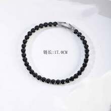 1 件简约铜锆石圆形网球手链，男女适用，黑色 - 黑色 - 查看 4