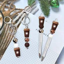 8/25/28/80pcs 3D Star Silicone Bead Set, Includes 15mm Coffee Bean Printed Round Beads. Brown & Green Round Beads Suitable For Jewelry Making, DIY Earrings, Necklaces, Bag Chains, Pen Decorations, Phone Straps - Perfect For Coffee Lovers - New Coffee Series - View 7