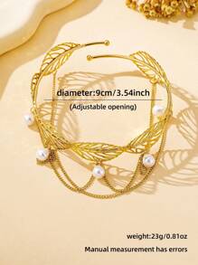 1pc Fashion Chain Tassel Hollow Leaf Shaped Cuff Bracelet With Butterfly/Teardrop Faux Pearl Pendant (No Gift Box), Butterfly Direction Random