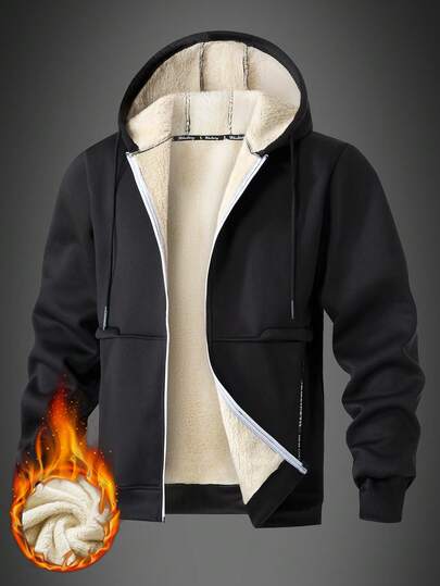Men's Jacket With Thermal Lined, Hooded Sweatshirt Sherpa Sweatshirt