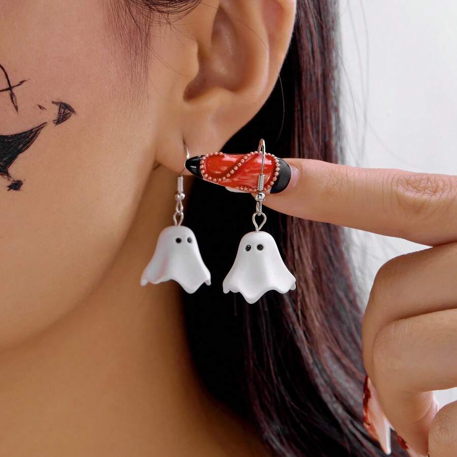 1 Pair Ghost Cartoon Earrings, Cute Ghost Earrings For Halloween Party