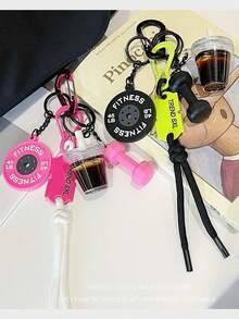 迷你冰咖啡哑铃壶铃编织绳钥匙扣吊坠包饰，适合健身爱好者、汽车配件、女士钥匙扣、包饰 - 彩色 - 查看 2