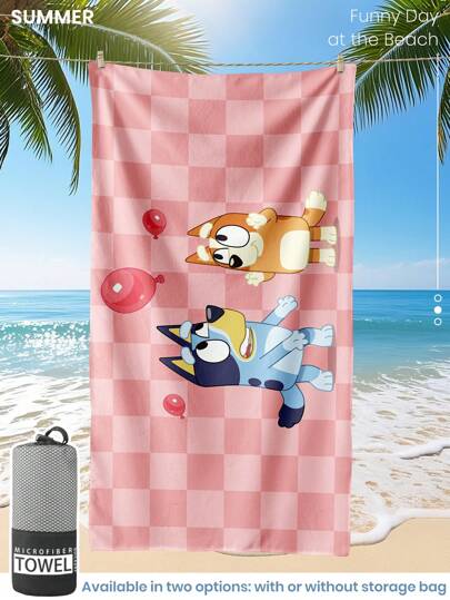 Bluey 1 pieza Toalla de playa de Bluey, toalla de baño con estampado de globos y Bluey, toalla de moda de estilo de playa, toalla de baño súper absorbente para baño, natación, fitness, yoga, de microfibra suave y cómoda, ligera y portátil, protección contra el viento y el sol, a prueba de  para viajes de verano, vacaciones, decoración de baño. Se recomiendan tamaños regulares y talla grande grandes (toalla de 35*75cm tamaño pequeño, se recomienda 150cm o talla grande)