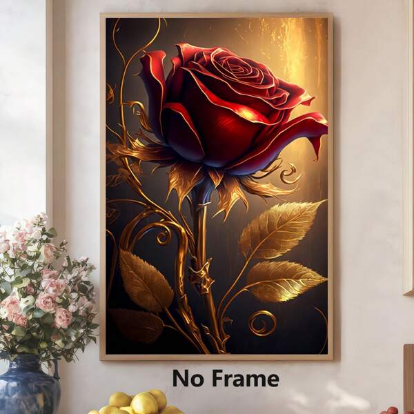 1 Piece,Bright Red Roses, Modern Frameless Art Decoration Painting, Printed Posters Mural, Waterproof Canvas,Suitable For Home, Office, Bedroom, Living Room, Study, Bathroom, Bar, Wall Arts And Home Decoration, Is An Ideal Holiday Gift