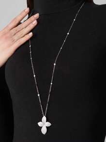 1 Stück elegante geometrische Strass-Blumen-Anhänger-Halskette für Frauen, lange Halskette, Temperament Bankett-Accessoire