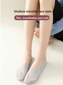 5 paires de chaussettes pour femmes, chaussettes d'été et d'automne sans tige, chaussettes en dentelle antidérapantes pour les pieds