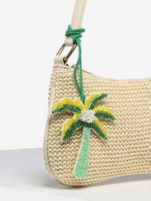 1 件女士复古度假海洋生物仿珍珠樱桃仿毛皮尾巴编织装饰单肩腋下法棍包，适合约会、郊游、度假 - 米色 - 查看 3