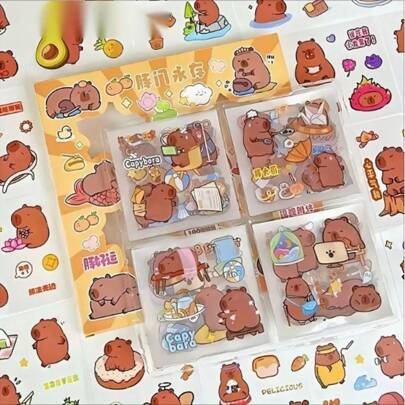 100pcs Unique Cute Capybara Stickers, PET Stickers For DIY Crafts, Stationery, Books, Laptops, Cups, Phone Cases, Skateboards, Luggage, Guitars, Bicycles And Helmets