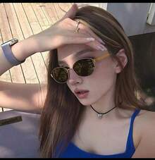 1pc New Korean Fashion Oval Frame Glasses For Women High-End Slim Glasses Personality Street Style Metal Glasses , Comes With An Exquisite Leather Clip, Perfect As A Gift Or For Your Own Use. - màu nâu - Xem 3