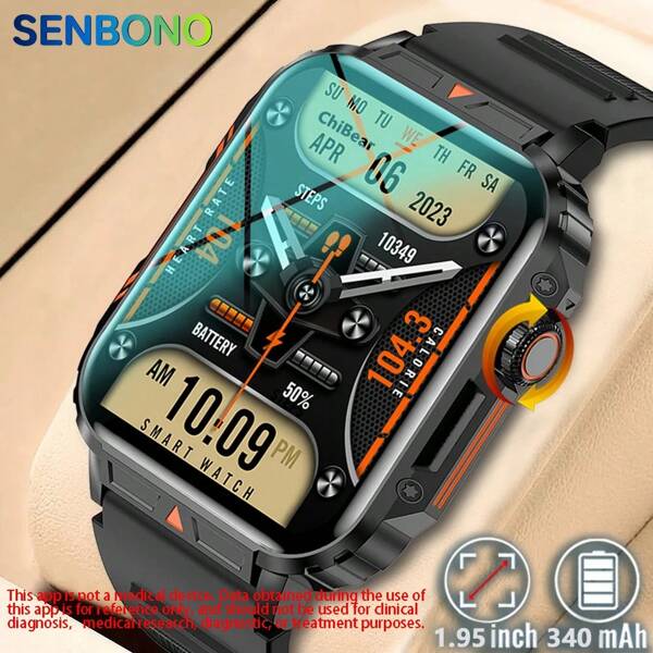 SENBONO Reloj Inteligente Senbono (hacer/responder Llamadas), Pantalla Táctil De Actividad Hd De 1,95", Rastreador De Fitness Con Monitor De Frecuencia Cardíaca/sueño/oxígeno En Sangre, Muchos Modos Deportivos, Reloj Inteligente Para Mujeres Y Hombres