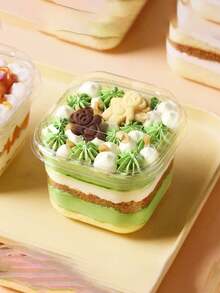 10/20/50pcs Square Mousse Cake Box, Tiramisu Dessert Packaging, Cake Shop Display Trifle Cup 300ml - Clear - View 5