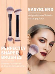 2支装专业双头面部化妆刷，散粉刷、腮红刷，化妆工具，柔软纤维，方便携带，旅行必备，粉底刷、遮瑕刷、腮红刷、修容刷、古铜粉刷、散粉刷、粉底刷、腮红刷 - 黑色 - 查看 5