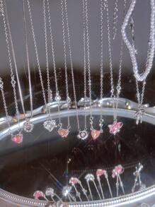 9/8pcs Y2K Style Fashion Elegant Vintage Design Layered Necklace Set, Featuring Pink Rhinestone, Bling Bling, Bow, Heart, Cross, Snake, Butterfly, Faux Pearl Pendants, Suitable For Holiday, Party, Date, Gift, Daily Wear - Silver - View 6