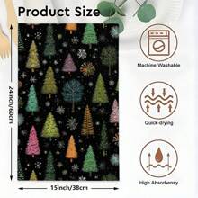 1 set/2 piezas Paños de cocina con diseño de árbol de Navidad y copos de nieve, adecuados para comedor, cocina, baño, decoración navideña, decoración de fiesta familiar, decoración del hogar, artículos del hogar, regalos para mayores y amigos