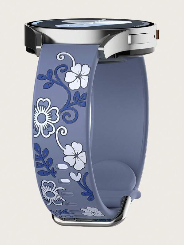 Floral Engraved Inlay Soft Silicone Sport Bands Compatible With Samsung Galaxy Watch 7 6 5 4 40mm 44mm/5 Pro/6 Classic 47mm/ Watch 4 Classic/Active 2, 20mm 45mm/Galaxy Active 2/Galaxy Watch 3/Watch 4 Classic 42mm 46mm Watch 6 47mm 43mm, 20mm Cute Flower Soft Silicone Inlay Dressy Accessories Replacement Strap Compatible With Huawei Honor Garmin Amazfit Watch Straps For Women And Men