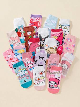  10 Pairs Women's Sanrio Cartoon My Melody, Cinnamoroll, Hello Kitty, Kuromi Cute Anime Style Breathable Ankle Socks