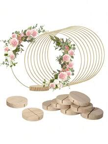 20 قطعة من حلقات المعدن المركزية، حلقات إكليل معدنية، حلقات دائرية ذهبية، تشمل حامل عرض خشبي كبير، مناسبة لصنع إكاليل الزهور لطاولات الزفاف، وأعمال الحرف الجدارية، وتصميمات الورود واللمسات الخضراء اليدوية، بدون طاقة مطلوبة، مثالية لطاولات مركزية لحفلات الزفاف وأعياد الميلاد، تشمل قاعدة عشوائية. - الذهبي - مشاهدة 2