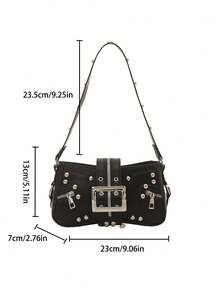 Fashion Rivet Women's Shoulder Bag, Underarm Bag, Crescent Bag, Belt Clip Motorcycle Bag - Black - View 3