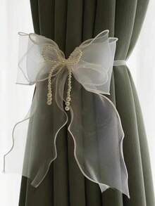 1/2 件蝴蝶结设计窗帘系带，全新蕾丝蝴蝶结编织窗帘透明丝带系带，适用于客厅，无需钻孔，窗帘配件装饰 - 彩色 - 查看 11