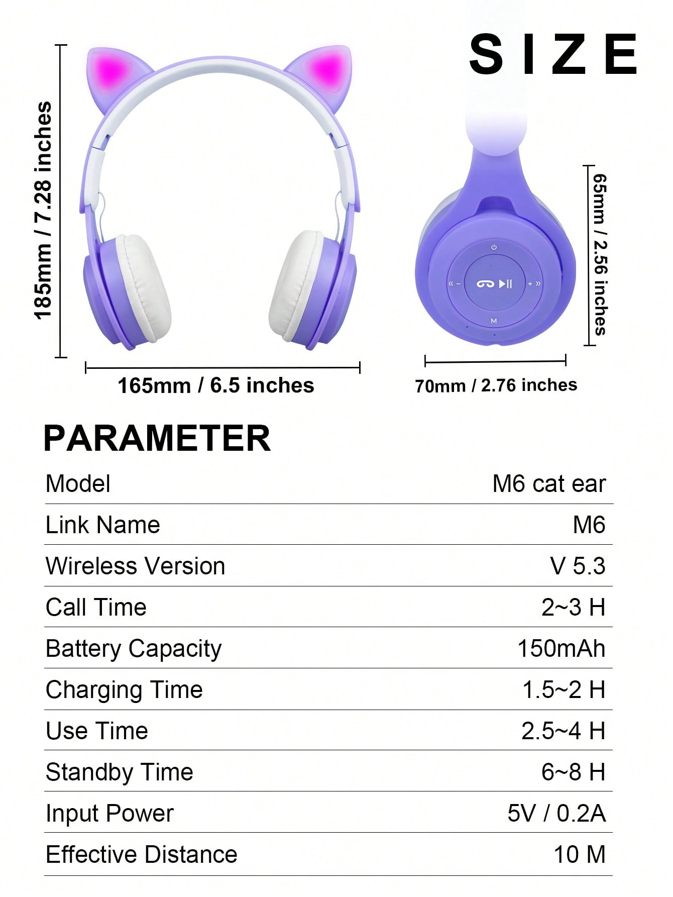 سماعات رأس لاسلكية على شكل أذن قطة جديدة ، ألوان ت...