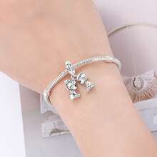 CYCUFF Mặt dây chuyền mạ bạc, thiết kế dễ thương hình đôi bạn thân bé trai và bé gái, thích hợp để tự làm vòng tay, dây chuyền, quà tặng sinh nhật hoặc quà tặng cho nữ giới lý tưởng. - Bạc - Xem 5