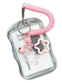 1 件装 返校 Kpop 照片卡夹钥匙扣 – 透明硅胶卡套，带蓝色星星图案，可保护公交卡、学生证等照片，可爱卡夹 - 彩色 - 查看 7