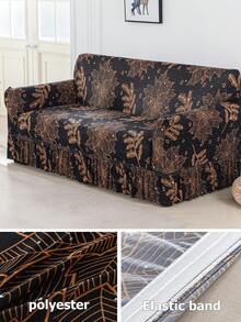 1pc Printed Ruffled Elastic Sofa Cover, Dust-Proof & Dirt-Resistant, Stretch Full Coverage Sofa Protector, Home Decor, Machine Washable - Black - View 10