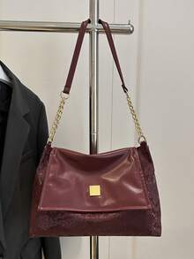 极简纯色链条斜挎包，拼布蛇皮纹女士手提包，高品质时尚单肩包，2025秋季新品