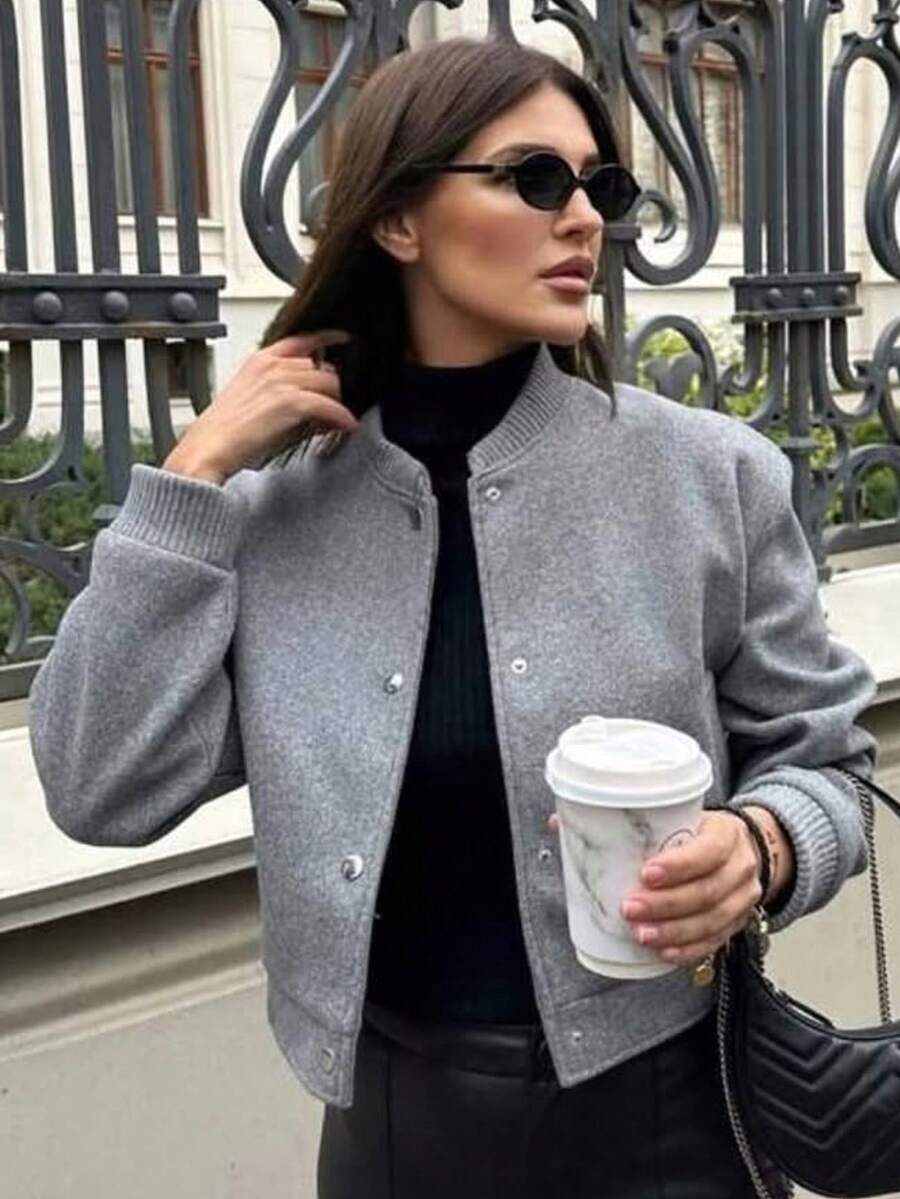 Cropped Bomber Jackets For Women Autumn Long Sleeve Baseball Coat Woman Fashion Winter Button Aviator Jackets Streetwear