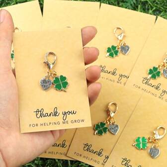 4件/8件幸运四叶草钥匙扣，搭配感谢卡，支持卡，感谢卡，朋友卡，生日卡，婚礼卡，节日卡，毕业卡，派对卡，理想的幸运钥匙扣，陪伴您旅行的理想之选。汽车配件，可爱哥特风，Y2K，圣诞礼物，包袋配件，带身份证夹的挂绳，汽车配件，包袋挂饰